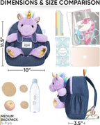 Naturally KIDS 【Upgraded】 Medium Backpack w Removable Purple Unicorn Toy for Girls Age 4-7 | Side&Inner Pockets, Reflective Logo, Sparkling Material | Unicorn Gifts for 5 Year Old Girls – Medium size
