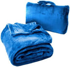Cabeau Fold ‘N Go Travel Blanket Doubles as Neck Support Pillow, Versatile Lumbar Support Cushion, with Compact Travel Case - French Microfiber (Blue)
