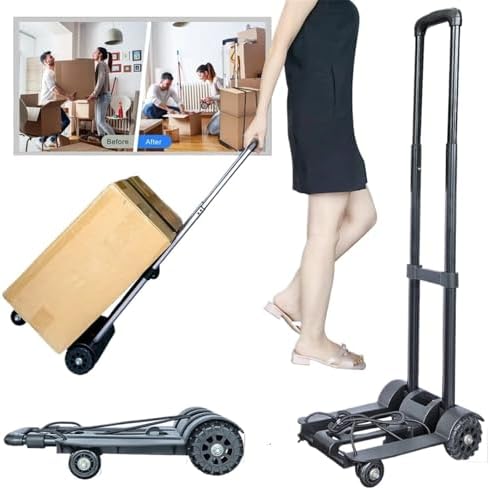 Heavy Duty Folding Hand Truck Portable Sack Trolley Cart for Luggage & Shopping Compact Foldable Utility Cart for Easy Moving (32x25x93cm)