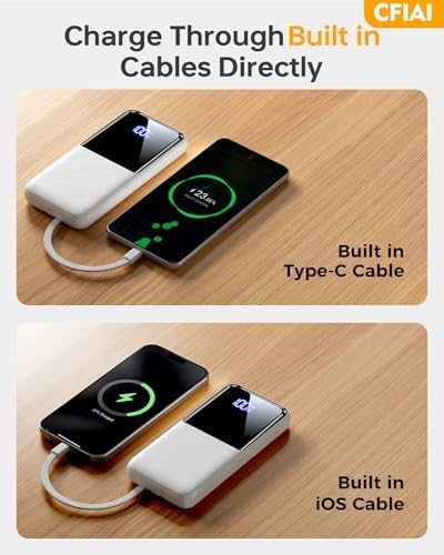 Portable Charger Power Bank - 15000mAh Battery Pack Portable Phone Charger with Built in Cable 22.5W Fast Charging Powerbank Compatible with iPhone Android Samsung Phone, Travel Camping Essential