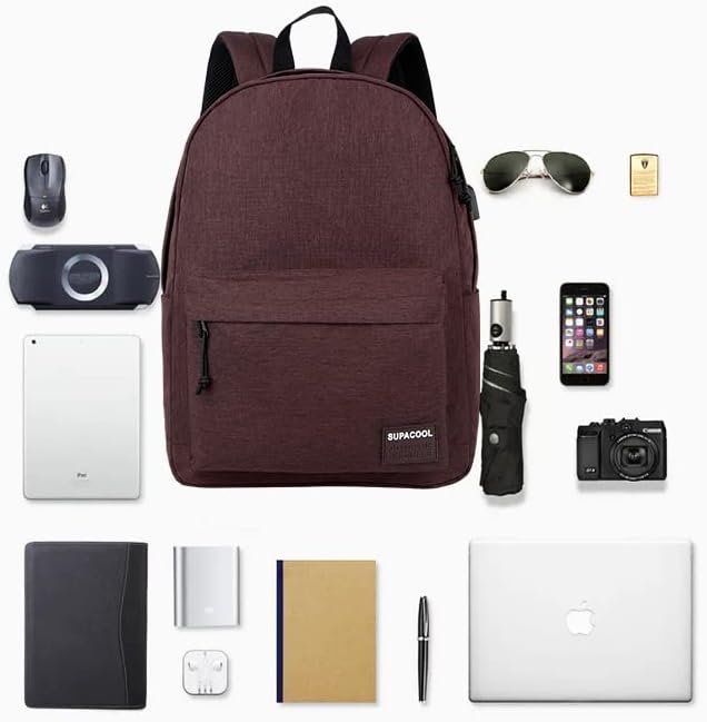 SUPACOOL Casual Laptop Backpack for Men and Women, Backpack for College, USB Charging Port, Lightweight Pack Back(Coffee)