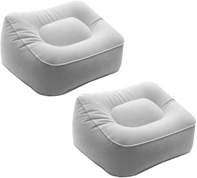 Travel Foot Rest Pillow Inflatable Footrest Lumbar Support Flocking PVC Pillow for Car Airplane Office Camping (Grey)