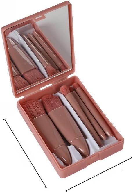 5Pcs Travel Size Makeup Brush Set with Mirror, Mini Portable Cosmetic Brush Kit for Foundation, Powder, Eyeshadow - Complete Function, Ideal for On-The-Go Makeup