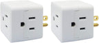 Uninex PS36 3-Outlet Grounded Plug Cube Taps, Extra-Wide Adapter Spaced, Easy Access, Compact, ETL Listed, 2-Pack