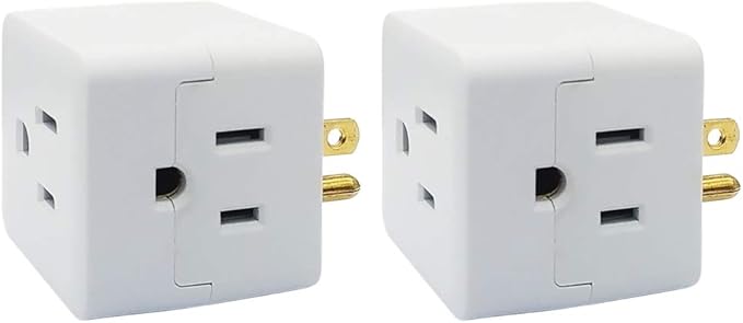 Uninex PS36 3-Outlet Grounded Plug Cube Taps, Extra-Wide Adapter Spaced, Easy Access, Compact, ETL Listed, 2-Pack