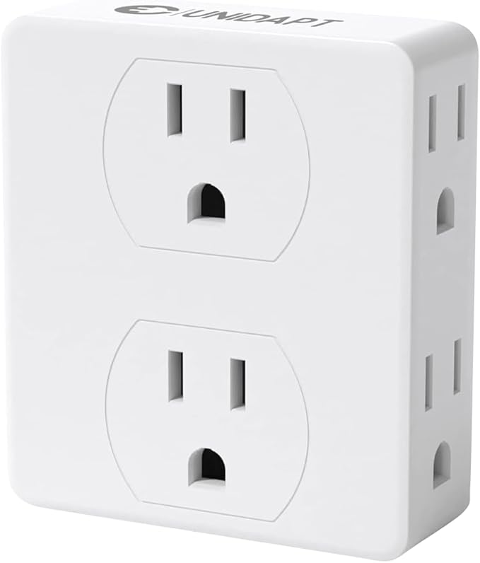 Multi Plug Outlet Splitter, Unidapt Multiple Outlets Extender Adapter with 6 AC Power Socket, Side Splitter Box, Wall Tap Plug Expander for Home Hotel Office Dorm Essentials 1-Pack, White