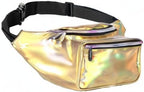 Holographic Fanny Pack Belt bag - Crossbody Waist Bag for Men or Women - Hands-Free, Waterproof Large Bumbag for Hiking, Running, and Travel (Gold)