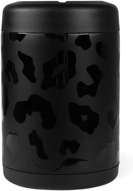 HydroJug Standard Can Cooler - 2-in-1 Insulated Can Cooler Cup - Stainless Steel Can Holder with Non-Slip Rubber Base - Screw-Top Lid - Dishwasher Safe - 12oz, Black Leopard