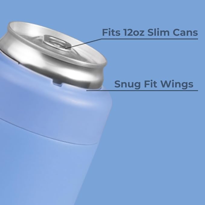HydroJug Slim Can Cooler - 2-in-1 Insulated Can Cooler Cup - Stainless Steel Slim Can Holder with Non-Slip Rubber Base - Screw-Top Lid - Dishwasher Safe - 12oz, Light Blue