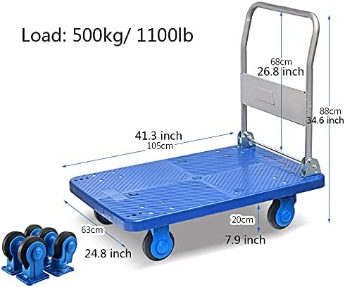 Heavy Duty Foldable Hand Trolley Cart with Quiet Wheels Flatbed Platform Hand Truck for Moving High Weight Capacity Ideal for Factories and Shops Portable Handcart.