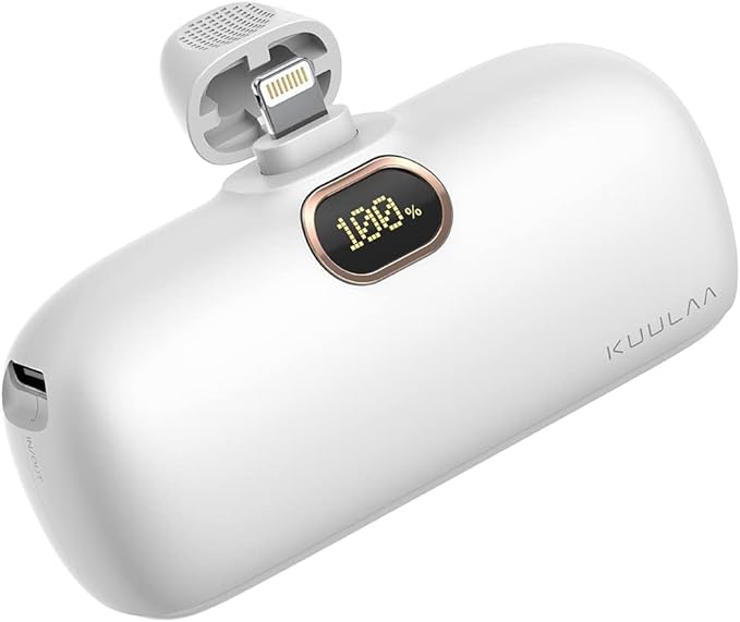 Kuulaa Small Portable Charger iPhone with Built-in Lightning Cable 5000mAh Power Bank Fast Charging for iPhone 14/13/13 Pro/12/12 Pro/11/XR/XS/X/8/7/6, White