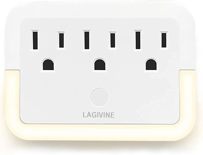 Multi Plug Wall Mount Outlet Adapter, Outlet Extender with Light-Sensing,Power Strip with Warm Night Light for Home Office Hotel Travel-White(1 Pack)
