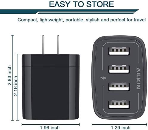 USB Wall Charger, 2-Pack AILKIN 4.8A 4-Port USB Plug Cube Brick Charging Box Wall Charger Plug, Charging Block for iPhone 17 16 15 14 13 Pro Max 12 11Pro Max/XR Plus, Samsung Galaxy S23 S22 S21