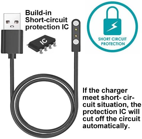 Smart Watch Cable Chargers Compatible with uaue T60 1.91 inches smartwatch, 2 PCs, Black