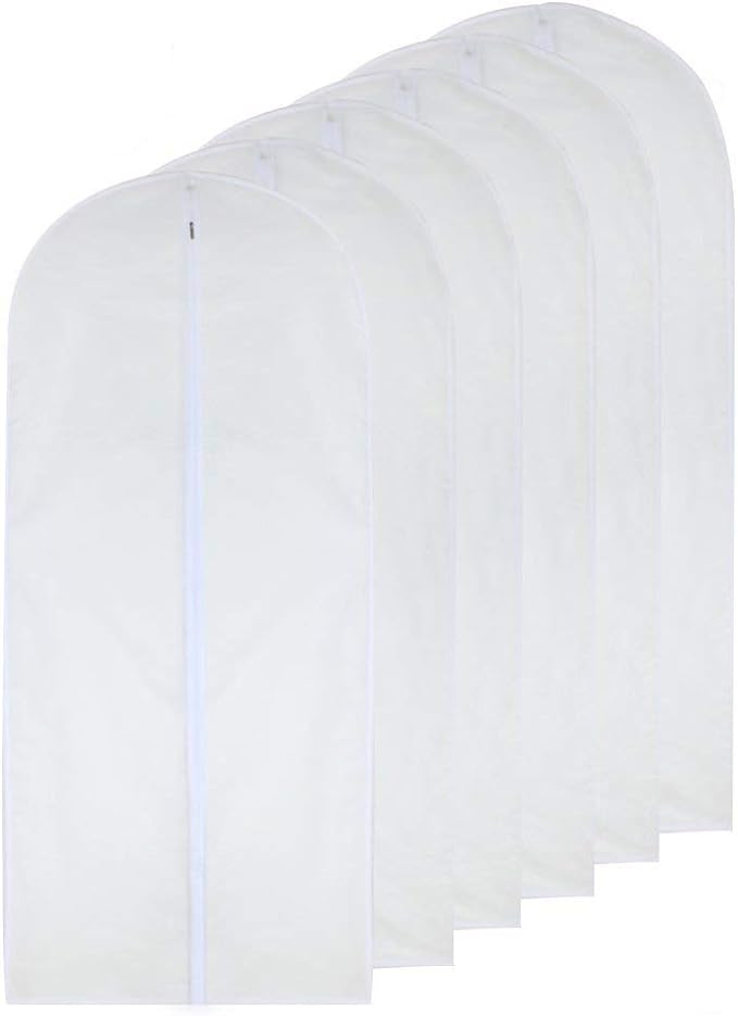 Dress Bags for Hanging Clothes 24'' x 54'' Long Dress Hanging Garment Bag White Breathable Garment Bags for Hanging Clothes Full Zipper Dust Cover for Storage Closet Pack of 6