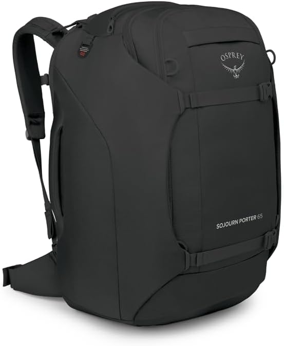 Osprey Sojourn Porter 65L Travel Backpack - Carry-On Compliant Luggage with StraightJacket Compression and Padded Laptop Sleeve - Durable Pack for International or Urban Travel Black