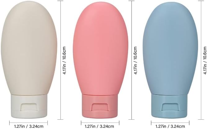 Silicone Travel Bottles Set, 60ml Leak Proof Refillable Squeezable Containers with Carry Bag, 6 Pack in Pink, Blue, White for Shampoo, Soap, Toiletries