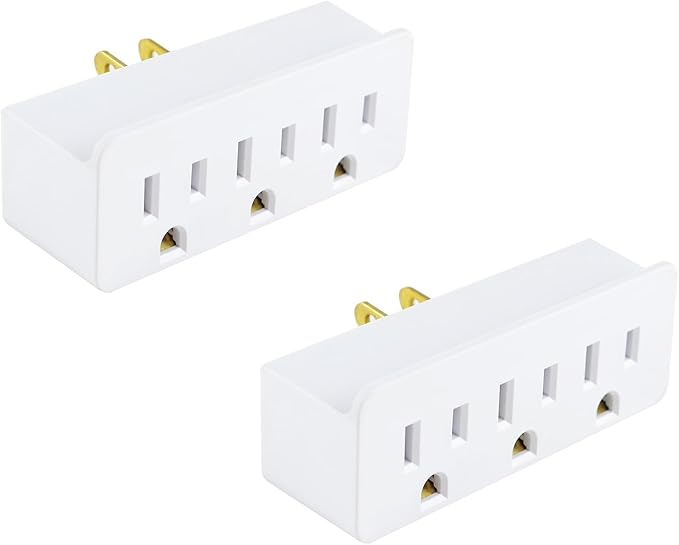 3 Outlet Adapter Extender, 3 Way Grounded Plug Splitter, 1 to 3 Plug Outlet Splitter, White,2 Pack.