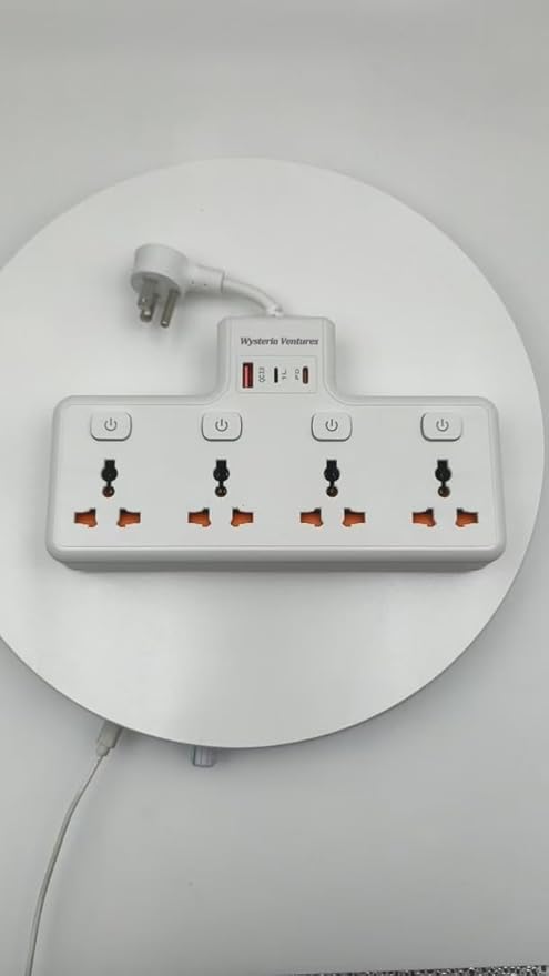 Wall Mount Power Strip with 4 AC Outlets & USB-C (20W) and USB Ports, Plug Extender with Individual Switches, Space Saving Multi Plug Outlet for Home, Office, Dorm & Travel, White