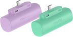 Miady 2-Pack 5000mAh Mini Portable Charger with Built-in Type C Connector, 5V 2.4A USB-C Output Fast Charging Small Power Bank Compatible with iPhone 17/16 Galaxy S24/S22 (Lake Green+Clove Purple)