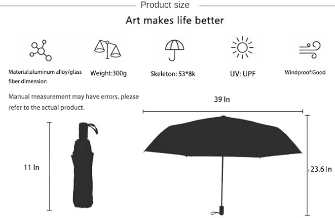 KCKEYS Artistic Natural Scenery Cartoon Floral Folding Umbrella, Double Layer Windproof, Travel Umbrellas for Rain, Anti Rain Sun Umbrellas (Lake Sky)