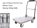 Flatbed Hand Cart Push Cart Stainless Steel Trolley Heavy Duty Load Capacity Platform Truck with Foldable Handle and Silent Swivel Wheels for Moving Heavy Duty Flatbed