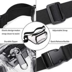 Veckle Clear Fanny Pack Stadium Approved - Adjustable 33-47 Inch Strap, Transparent Belt Bag for Women Men Fits 7.5-inch Smartphone, Waist Bag Clear Bag for Sport Events, Concerts, 2-Pack Black