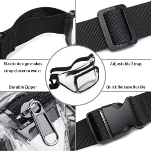 Veckle Clear Fanny Pack Stadium Approved - Adjustable 33-47 Inch Strap, Transparent Belt Bag for Women Men Fits 7.5-inch Smartphone, Waist Bag Clear Bag for Sport Events, Concerts, 2-Pack Black