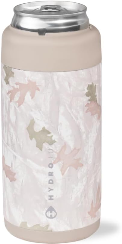 HydroJug Slim Can Cooler - 2-in-1 Insulated Can Cooler Cup - Stainless Steel Slim Can Holder with Non-Slip Rubber Base - Screw-Top Lid - Dishwasher Safe - 12oz, Camo