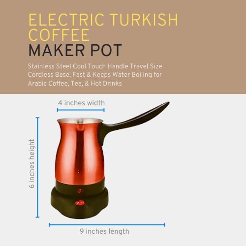 Electric Turkish Coffee Maker Pot Stainless Steel for Arabic, Greek, & Turkish Coffee, Cool Touch Handle 360 Degree Cordless Rotation Base, Fast, Keep Boiling Water 800W (Red)