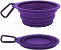 Collapsible Travel Pet Bowl with Carabiner for Dogs and Cats, Portable Silicone Pet Bowl for Waking, Hiking and Traveling (Purple)