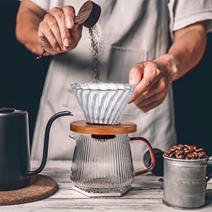 Gute Glass Coffee Dripper/Filter - Cone Glass Pour Over Coffee Dripper with Bamboo Stand, 1-4 Cups Drip Coffee Maker Funnel Accessories for Home, Office