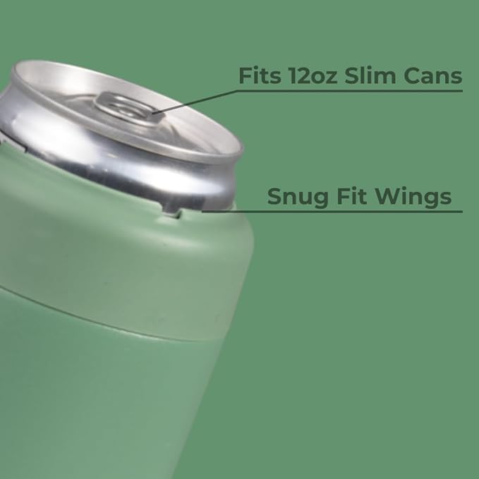 HydroJug Slim Can Cooler - 2-in-1 Insulated Can Cooler Cup - Stainless Steel Slim Can Holder with Non-Slip Rubber Base - Screw-Top Lid - Dishwasher Safe - 12oz, Sage