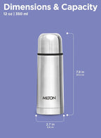 Milton Thermosteel Flip Lid Flask 350, Double Walled Vacuum Insulated Thermos 350 ml | 12 oz | 24 Hours Hot and Cold Water Bottle with Cover, 18/8 Stainless Steel, BPA Free, Leak-Proof | Silver