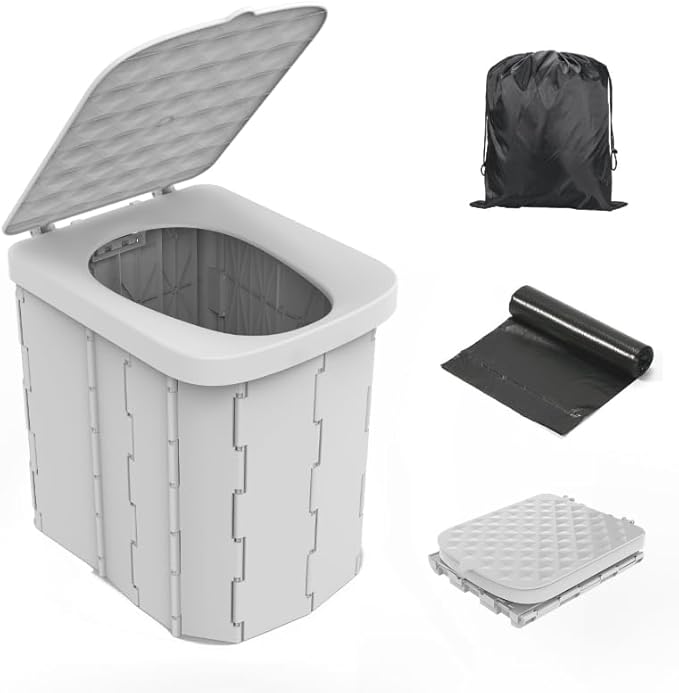Hapoon Portable Camping Toilet for Adults XL Portable Folding Toilet with Lid,Travel Portable Potty for Adults,Porta Potty Car Toilet, Grey