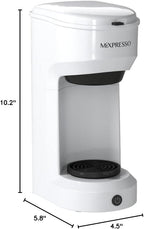 Mixpresso 2-in-1 Single Serve Coffee Maker - K-Cup & Ground Coffee Compatible - Fast 2-3 Min Brewing - Compact 14oz White Coffee Machine for Home Office