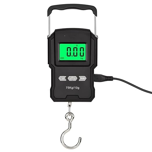 Portable Luggage Scale, Electronic Weighing Digital Scale LCD 75Kg 10g Luggage Scale Hanging Hook Fishing Scale with Measuring Tape