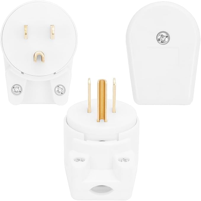 (5PACK) 90 Degree USA Canada 3Pole Male Nema 5-15P 15A 125V Right Angle AC Plug, White