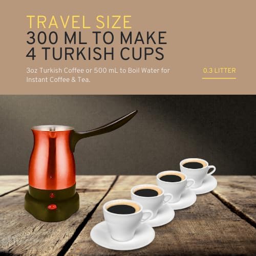 Electric Turkish Coffee Maker Pot Stainless Steel for Arabic, Greek, & Turkish Coffee, Cool Touch Handle 360 Degree Cordless Rotation Base, Fast, Keep Boiling Water 800W (Red)