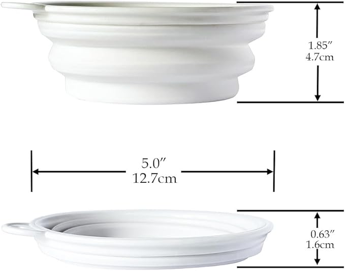 SiliconeSnap 5" Diameter Easy Collapsible Travel Pet Bowl Dog Food Dish with Easy Hook Hole, Snow White Washable Feeder for Dogs