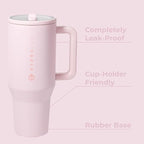 HydroJug Traveler - 32 oz Water Bottle with Handle & Flip Straw - Fits in Cup Holder, Leak Resistant Tumbler-Reusable Insulated Stainless Steel & Rubber Base - Gifts for Women & Men, Pink Sand