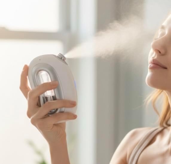 Facial Steamer Nano Mist – Portable USB Rechargeable Face Mister for Hydrated Glowing Skin – Ultra Fine Cold Mist for Makeup Settings, Dry Skin & Travel Beauty Device,