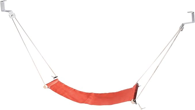 PATIKIL Foot Hammock Under Desk, Adjustable Foot Rest Sling with Hooks Portable Desk Footrest for Airplane Travel Home Office, Orange Style 1