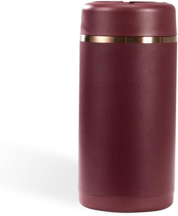 HydroJug Slim Can Cooler - 2-in-1 Insulated Can Cooler Cup - Stainless Steel Slim Can Holder with Non-Slip Rubber Base - Screw-Top Lid - Dishwasher Safe - 12oz, Merlot