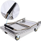 Flatbed Hand Cart Push Cart Stainless Steel Trolley Heavy Duty Load Capacity Platform Truck with Foldable Handle and Silent Swivel Wheels for Moving Heavy Duty Flatbed