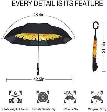 MRTLLOA 40/49/56 Inch Oversize Windproof Inverted Reverse Upside Down Umbrella, Golf Size Rain Umbrella, Double Layer, C-Shaped Handle for Men, Women and Kids