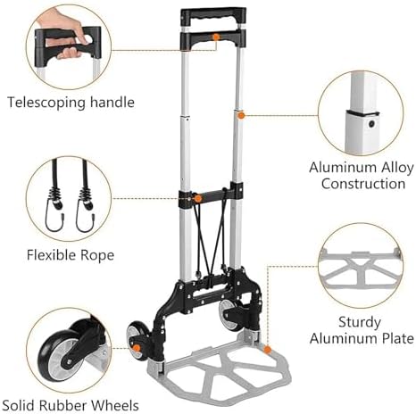Foldable Portable Hand Truck Lightweight Collapsible Trolley Cart for Luggage Shopping & Travel Ideal for Home Use & Easy Transport