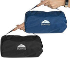 BlueHills Premium Soft Compact Travel Blanket Value Pack Set of 2 - Airplane Flight Blanket Throw in Soft with Luggage Belt Compact Pack Large Blanket for Travel Black and Navy Blue Color