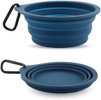 Collapsible Travel Pet Bowl with Carabiner for Dogs and Cats, Portable Silicone Pet Bowl for Waking, Hiking and Traveling (Blue)