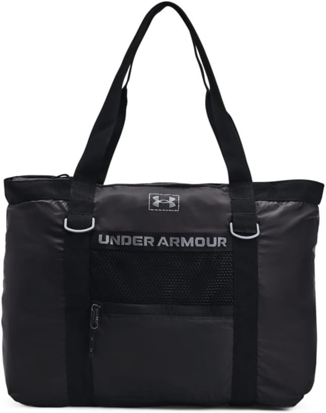 Under Armour Womens Studio Packable Tote Bag, (001) Black / / Metallic Gun Metal, One Size Fits Most